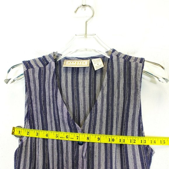 VINTAGE EXPRESS USA Womens Navy Blue Gray Vest MEDIUM Striped Sleeveless Knitted - Picture 6 of 10